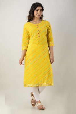 swadeshi fashion store Women Leheriya Straight Kurta(Yellow)