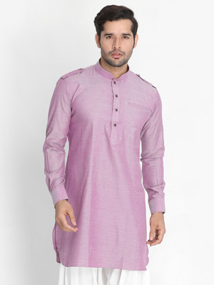VM Men Self Design A-line Kurta(Purple)