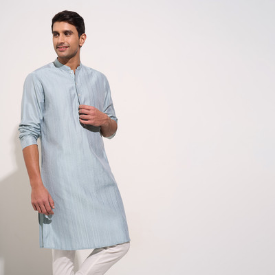 Indus Route by Pantaloons Men Solid A-line Kurta(Light Blue)