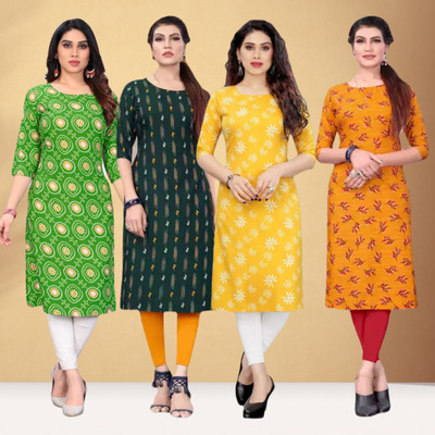 Hiral Women Printed Straight Kurta(Green)