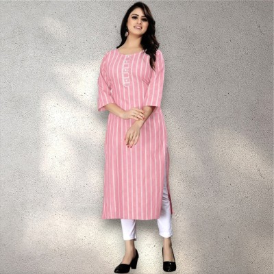 palak fashion Women Striped A-line Kurta(Pink)