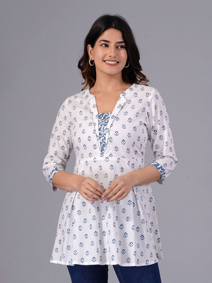 Moda Rapido Women Printed A-line Kurta(White)