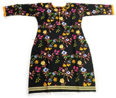 Madhu Girls Floral Print A-line Kurta(Black)