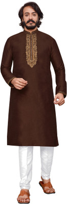 Viradiya Men Self Design Straight Kurta(Brown)