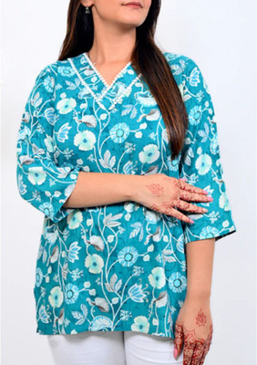brozzo Women Floral Print Ethnic Dress Kurta(Light Blue)