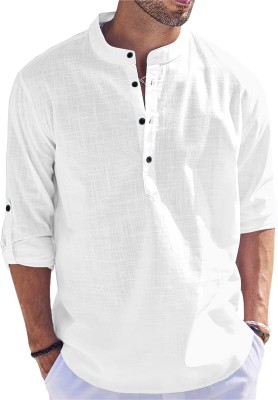 FOLGEN Men Self Design Straight Kurta(White)