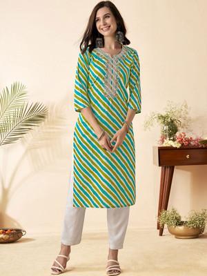 ANOUK Women Leheriya Straight Kurta(Green)