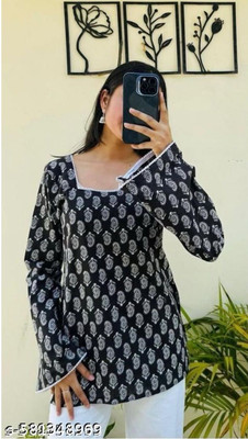 Funish Fashion Women Printed A-line Kurta(Black, White)