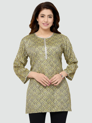 Saree Swarg Women Printed A-line Kurta(Green)
