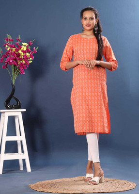 Smartgod Women Printed Straight Kurta(Orange)