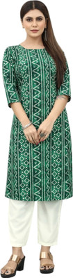 MARIDI FASHION Women Printed Straight Kurta(Green)