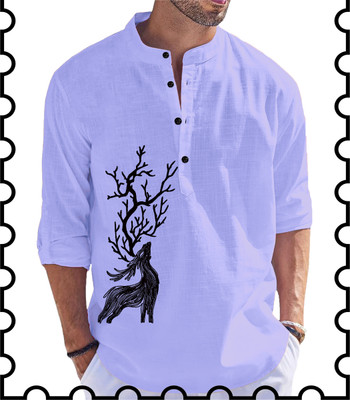 Kavyangle Creation Men Animal Print Straight Kurta(Blue)