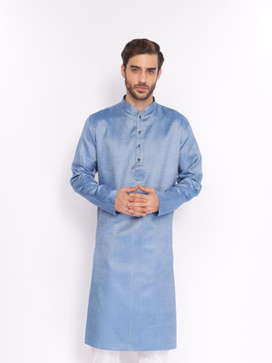 Zois Men Self Design A-line Kurta(Blue)