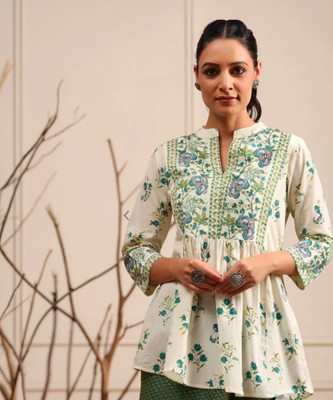SITAFAB Women Floral Print Flared Kurta(Green)