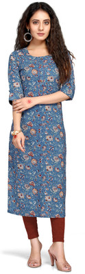 Rajnandini Women Printed Straight Kurta(Blue)