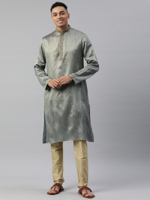 Manthan Men Self Design Straight Kurta(Beige)