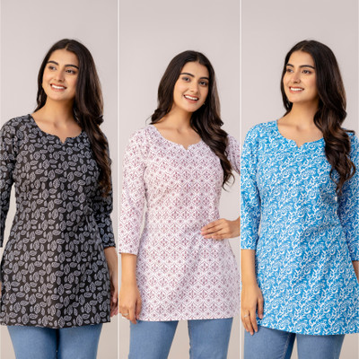 SS1Creation Women Printed Straight Kurta(Black, Maroon, Blue)