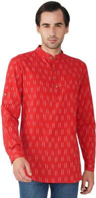Vastraa Fusion Men Geometric Print Straight Kurta(Red)
