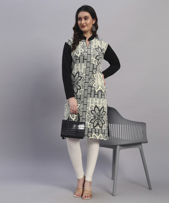 QUIN FLETCHER Women Printed Straight Kurta(Black)