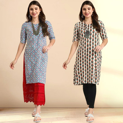 EthnicBasket Women Printed Straight Kurta(Multicolor)