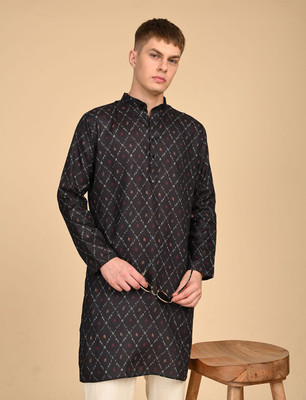 TIGERSNAKE Men Embellished Straight Kurta(Black)