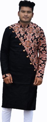 ARCHISA Men Kalamkari Straight Kurta(Black)