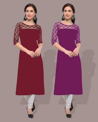 Maheshvi Women Self Design Straight Kurta(Purple)