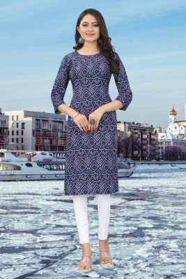 TITALI Women Printed A-line Kurta(Dark Blue)