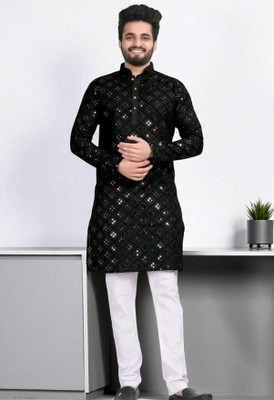 Bisswas Men Embellished Straight Kurta(Black)