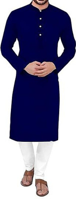 Atharva Men Solid Straight Kurta(Dark Blue)