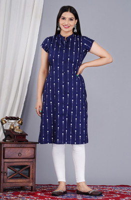 Amudee Fashion Women Printed Straight Kurta(Dark Blue)