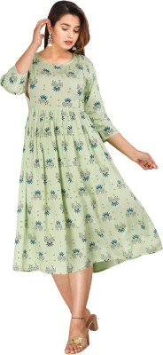 JOJO Enterprises Women Floral Print Anarkali Kurta(Light Green)