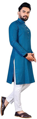 JENZEE Fashion Men Striped Straight Kurta(Blue)