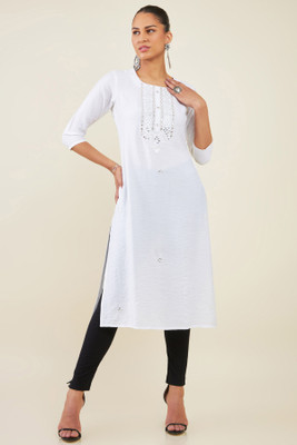 soch Women Embellished Straight Kurta(White)