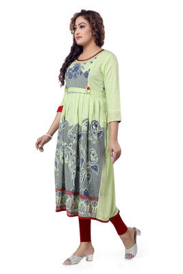 top by Fashion Women Printed Anarkali Kurta(Light Green)