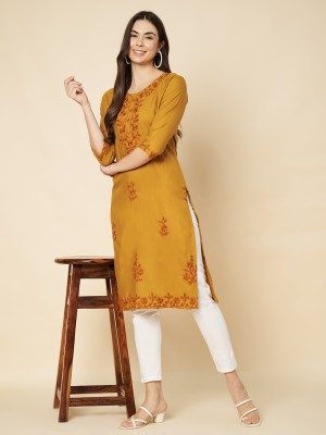 vairagee Women Embroidered Straight Kurta(Yellow)