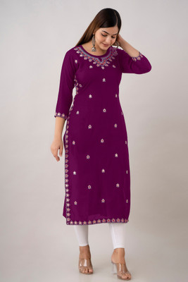 Sehrish Store Women Embroidered Straight Kurta(Maroon)