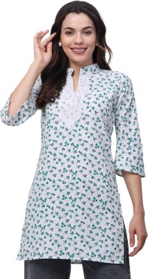 Shea Women Printed Straight Kurta(Green, White)