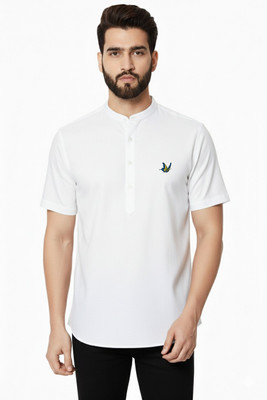 ZAKOD Men Printed, Solid Straight Kurta(White)