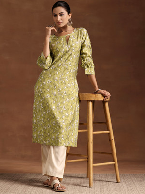 LIBAS Women Embroidered A-line Kurta(Green)
