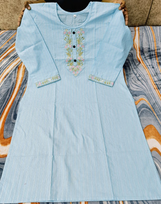 JashnNora Women Embroidered Straight Kurta(Blue)