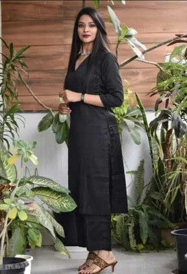 Sanvigadgets Women Solid A-line Kurta(Black)