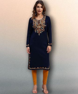 ZEPPI Women Self Design Straight Kurta(Blue)