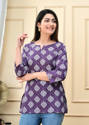 GURUFASHIONS Women Printed Straight Kurta(Purple)