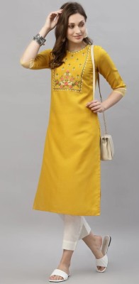 Tiwari Women Embroidered Straight Kurta(Yellow)