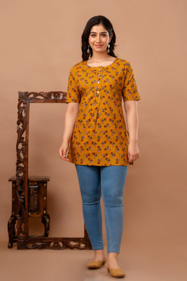 R D Women Printed Straight Kurta(Yellow)