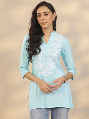 LIBAS Women Embroidered Straight Kurta(Blue)
