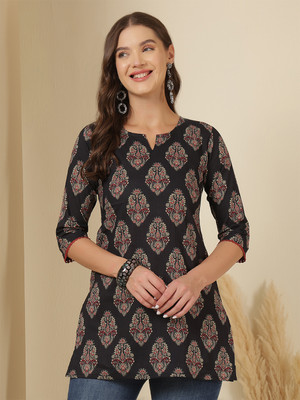 Nayo Women Printed Straight Kurta(Black)