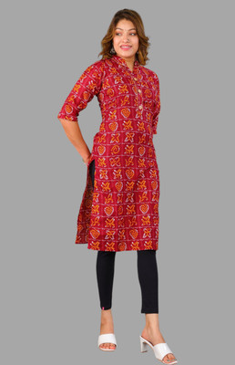 Parth f Women Printed A-line Kurta(Red)