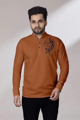 Kavyangle Creation Men Printed Straight Kurta(Brown)